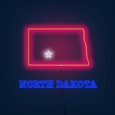 Neon harita Kuzey Dakota eyalet koyu arka plan üzerinde.