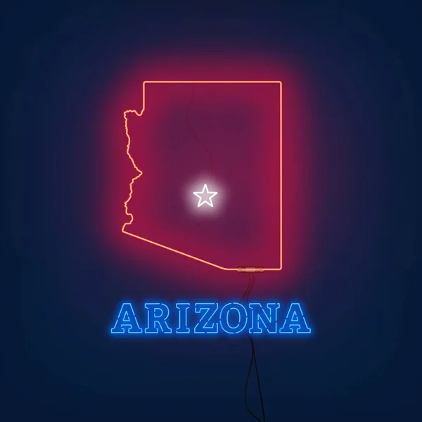 Neon mapę stanu Arizona na ciemnym tle. — Wektor stockowy