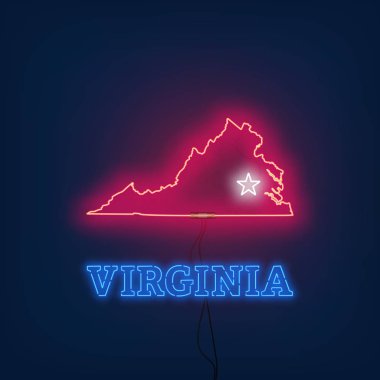 Neon harita Virginia devlet koyu arka plan üzerinde.