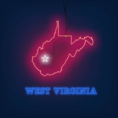 Neon harita Batı Virginia devlet koyu arka plan üzerinde.