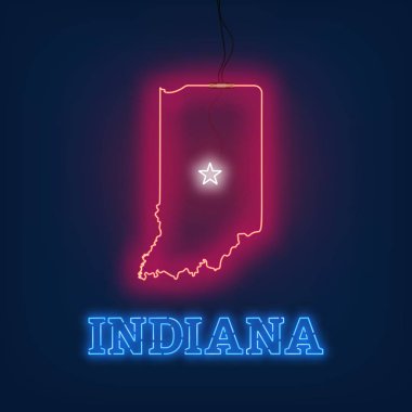 Neon harita Indiana eyalet koyu arka plan üzerinde.