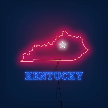 Neon harita Kentucky eyalet koyu arka plan üzerinde.