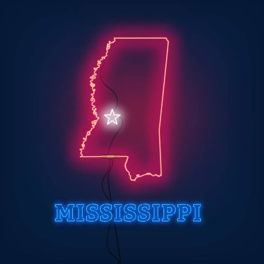 Neon harita Mississippi eyaleti koyu arka plan üzerinde.