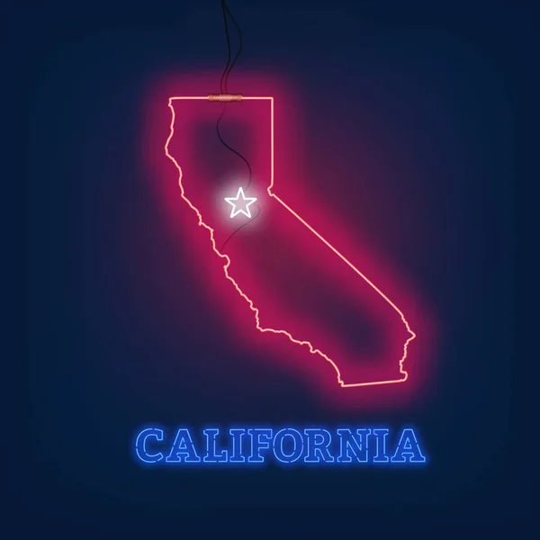 Mapa de Neón Estado de California sobre fondo oscuro . — Vector de stock