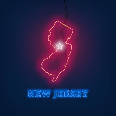 Neon harita New Jersey eyalet koyu arka plan üzerinde.