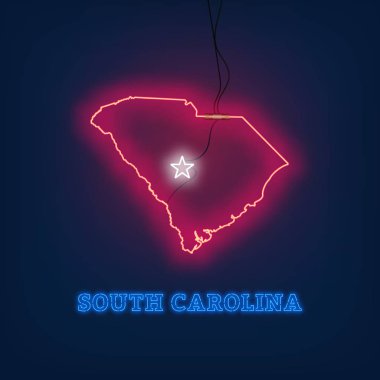 Neon harita devlet Güney Carolina koyu arka plan üzerinde.