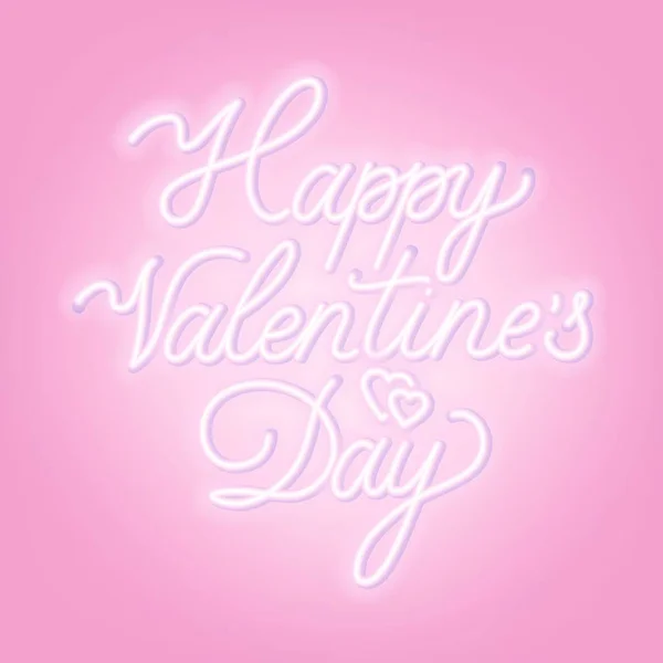 Feliz día de San Valentín letras de neón sobre fondo rosa . — Vector de stock