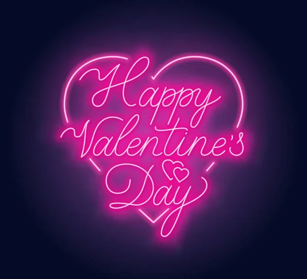 Fröhlicher Valentinstag neon Schriftzug auf dunklem Hintergrund . — Stockvektor