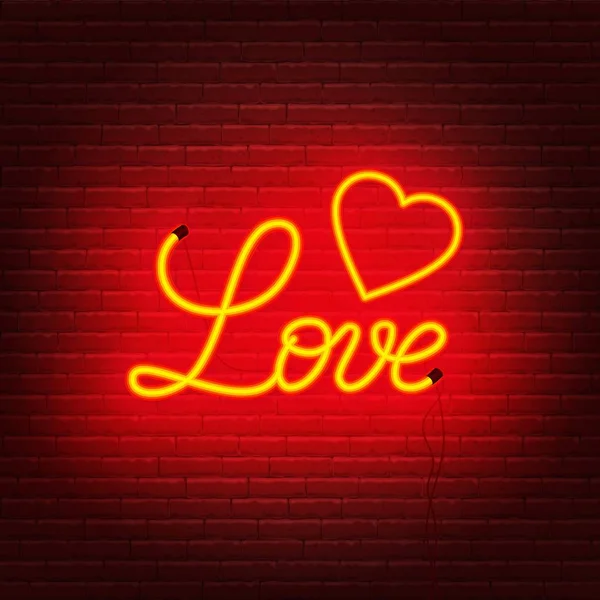 Liebe neon sign.lettering auf Ziegelwand Hintergrund. — Stockvektor