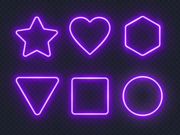 Conjunto de marcos de neón brillante violeta sobre fondo oscuro . — Vector de stock