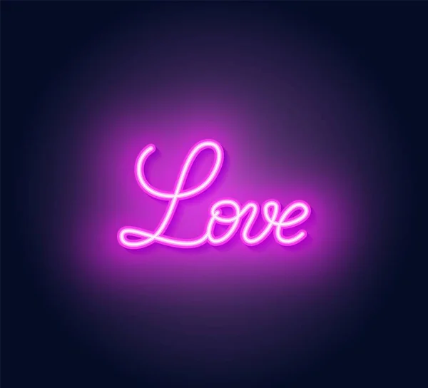 Love Neon Schriftzug auf dunklem Hintergrund. — Stockvektor
