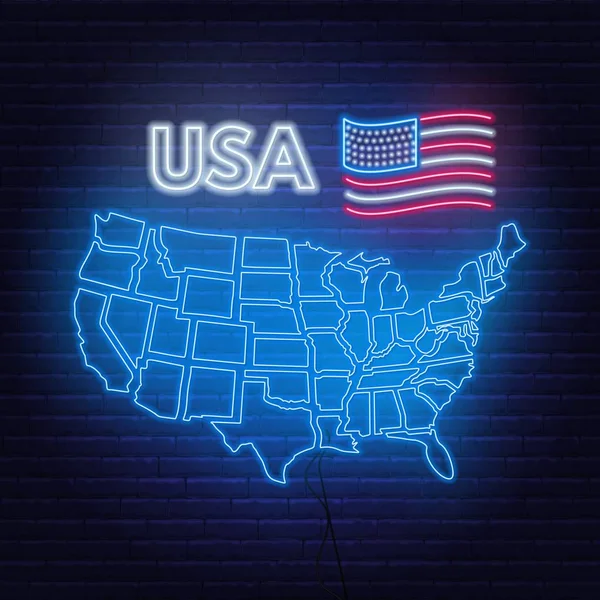 Mapa de neón de los Estados Unidos sobre fondo negro . — Vector de stock
