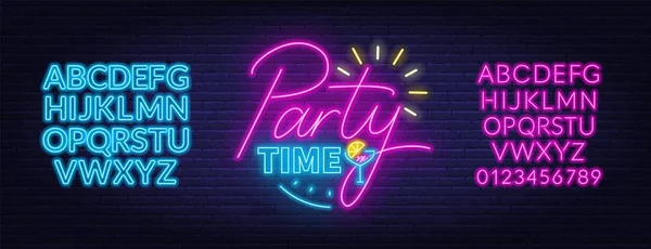 Party time neon lettering in retro style. — Stock Vector