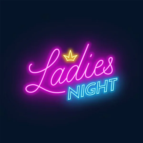 Ladies Night neon lettering on dark background. — Stock Vector