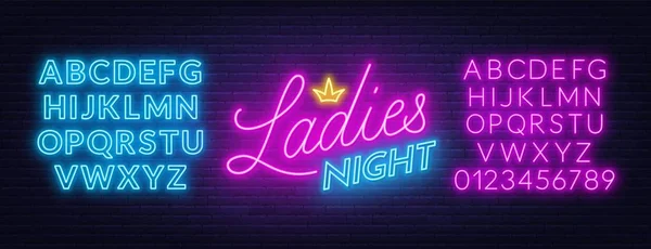 Ladies Night neon surat di dinding bata latar belakang . - Stok Vektor