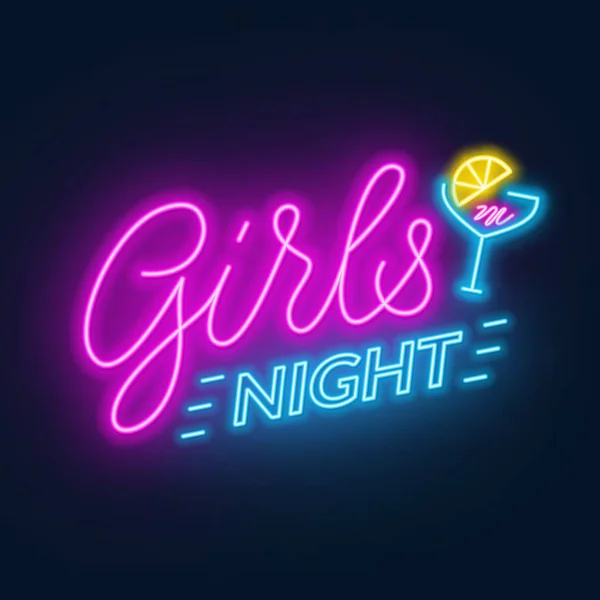 Mädchen Nacht aus Neon-Schriftzug auf dunklem Hintergrund.. — Stockvektor