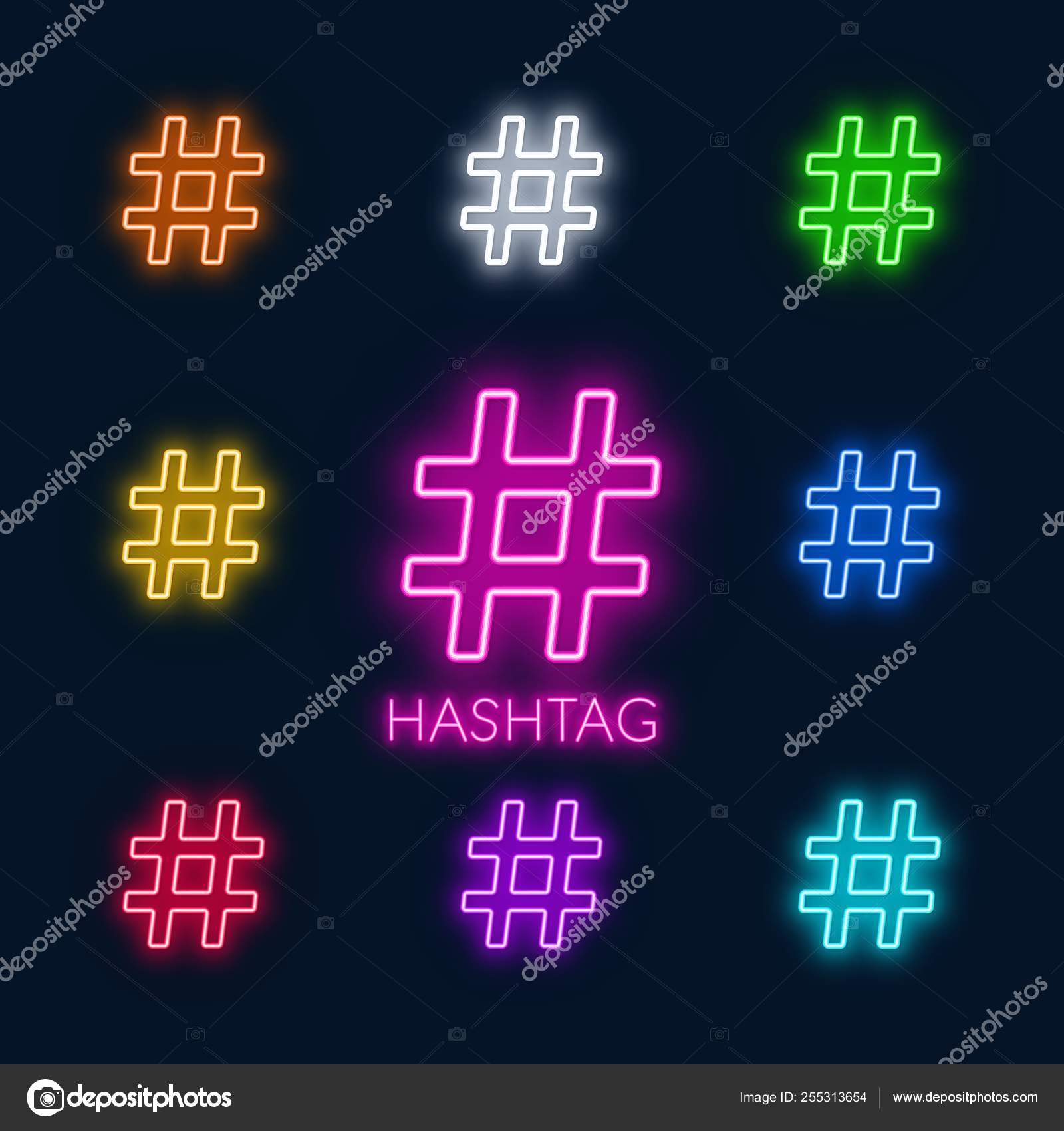 https depositphotos com 255313654 stock illustration neon colorful symbols hashtag on html