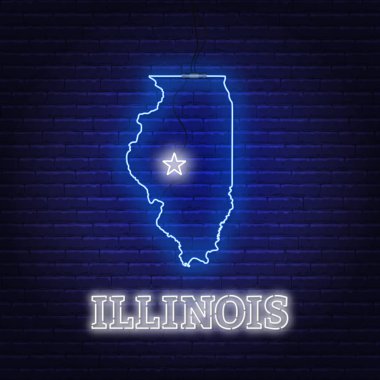 Neon harita devlet Illinois bir tuğla duvar arka planda.