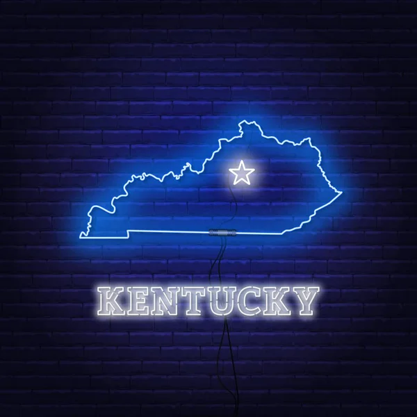 Neon harita devlet Kentucky tuğla duvar arka planda.