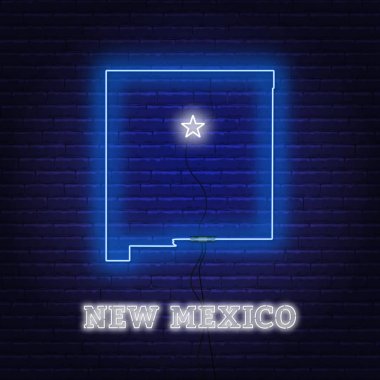 Neon harita New Mexico Devlet bir tuğla duvar arka plan üzerinde.