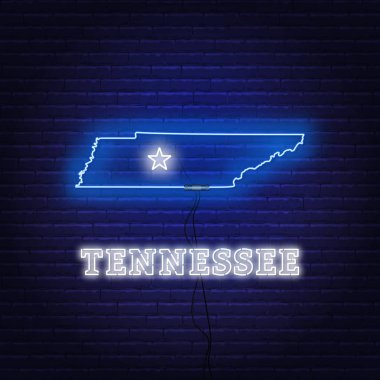 Neon harita Tennessee Devlet bir tuğla duvar arka plan üzerinde.