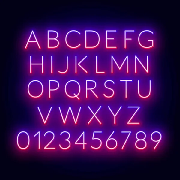 Neon rood blauw kleurovergang lettertype. — Stockvector