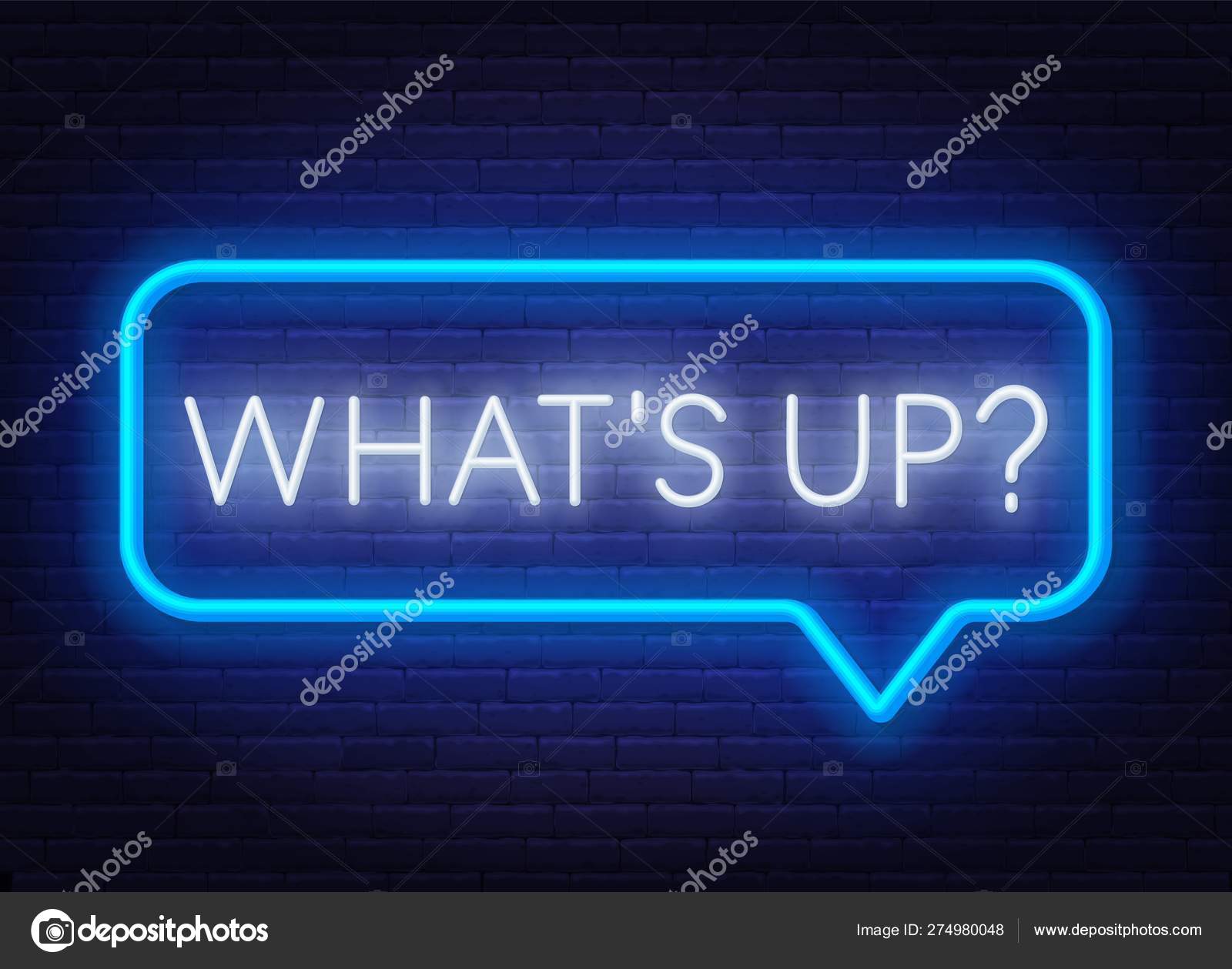 Neon Sign Whats Up In Sch Bubble Frame On Dark Background
