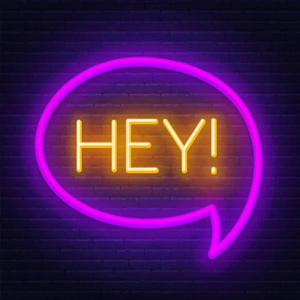 Neon znak Hey w ramce na ciemnym tle. — Wektor stockowy