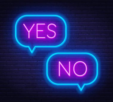 Neon işareti evet ve hayır karanlık arka plan üzerinde.