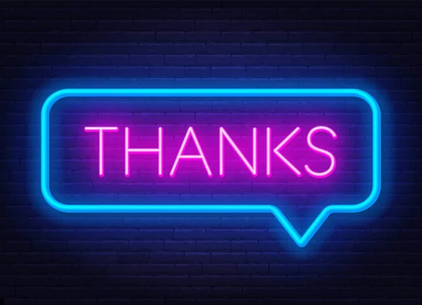 Neon teken Thanks in frame op donkere achtergrond. — Stockvector