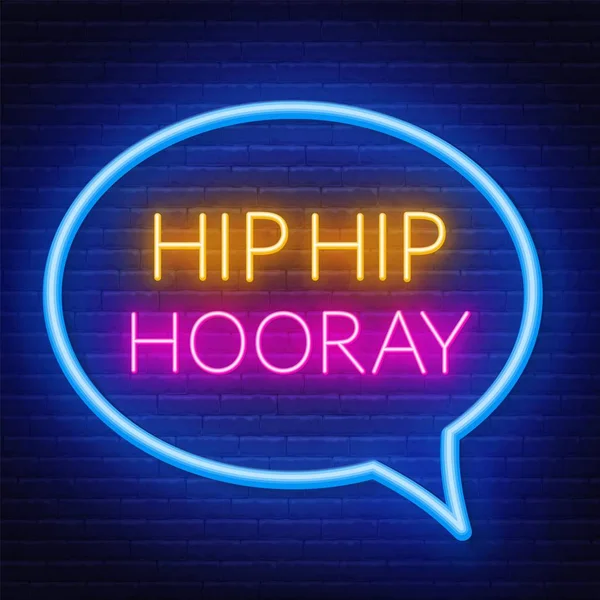 Neon teken Hip hip Hooray in frame op donkere achtergrond. — Stockvector