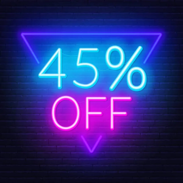 15 percent off neon lettering on brick wall background Stock Vector