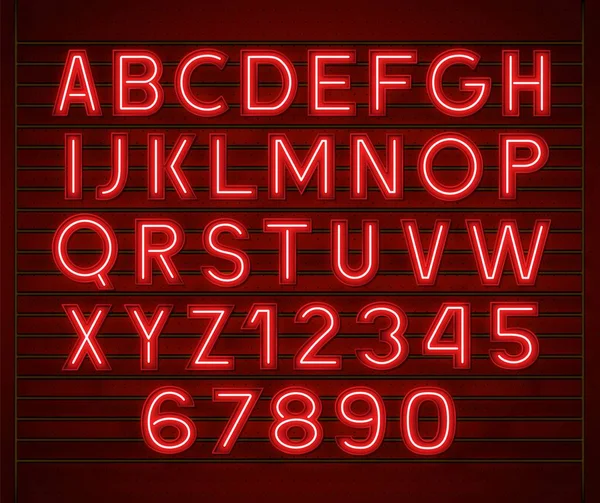 Neón brillante rojo 3d letras y números . — Vector de stock