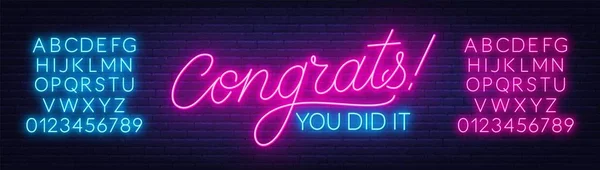 Neon teken congrats je deed het op een donkere achtergrond. — Stockvector