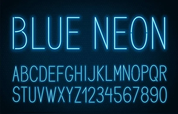 Neon dünne hohe blaue Schrift auf dunklem Hintergrund. — Stockvektor