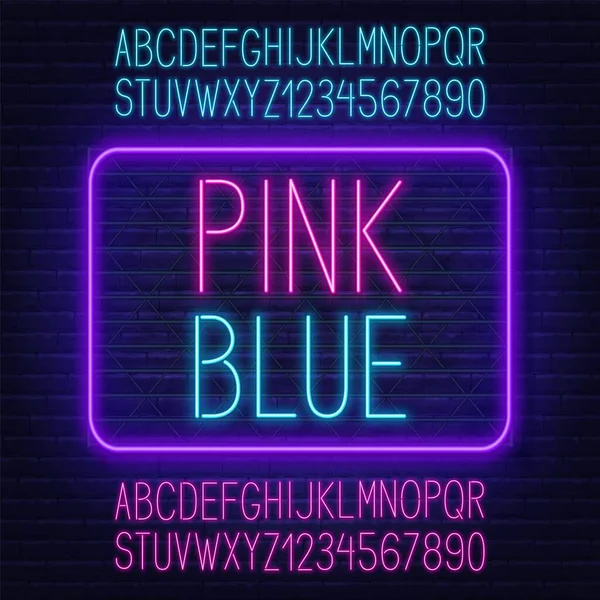 Neon pink dan biru font pada latar belakang gelap . - Stok Vektor