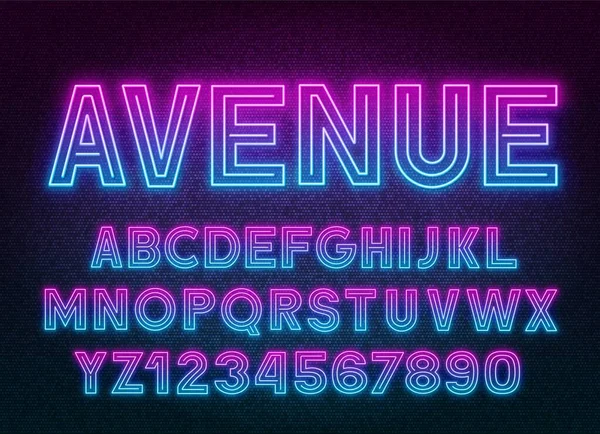 Pink Blue gradient neon alphabet on a dark background . — 스톡 벡터