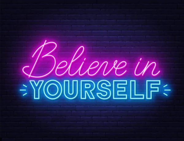 Croyez en vous citation inspirante au néon sur un mur de briques. — Image vectorielle