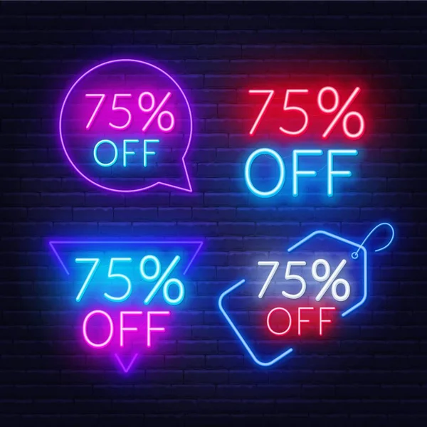 75 % de réduction sur les néons sur fond sombre. — Image vectorielle