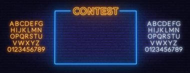 Duvarın arkasındaki çerçevede neon metin yarışması. Yazı tipli şablon.