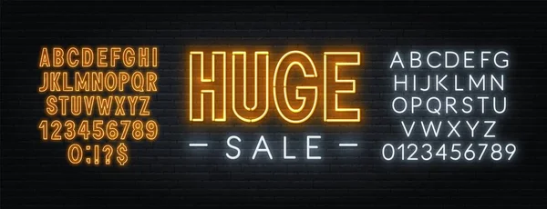 Enorme Sale neon teken op baksteen muur achtergrond. — Stockvector