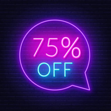 Duvarda yüzde 75 indirimli neon tabela