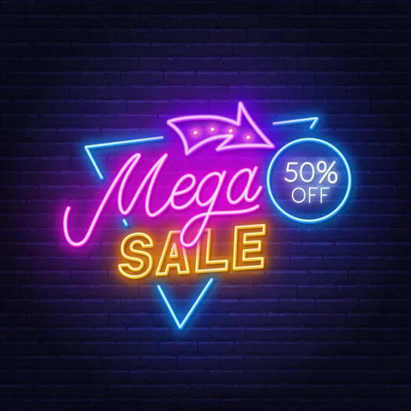 砖墙背景上的Mega Sale neon标志. — 图库矢量图片