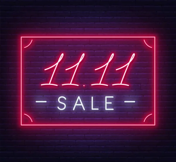 11.11黑暗背景下的单身日销售霓虹灯标志. — 图库矢量图片