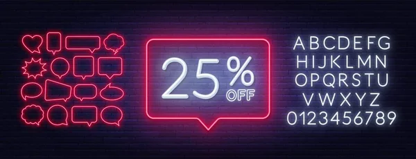 25 procent zniżki neon znak na tle ściany z cegły — Wektor stockowy