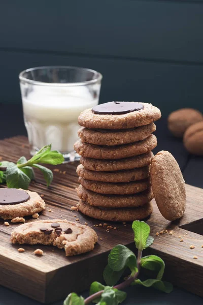 Healthy vegan sweets. Peanut butter and almond cookies with choc