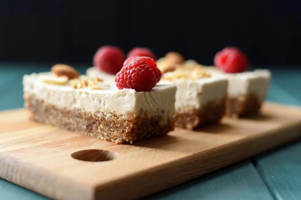 Vegan sugar free dessert. Coconut milk cheesecake bars decorated