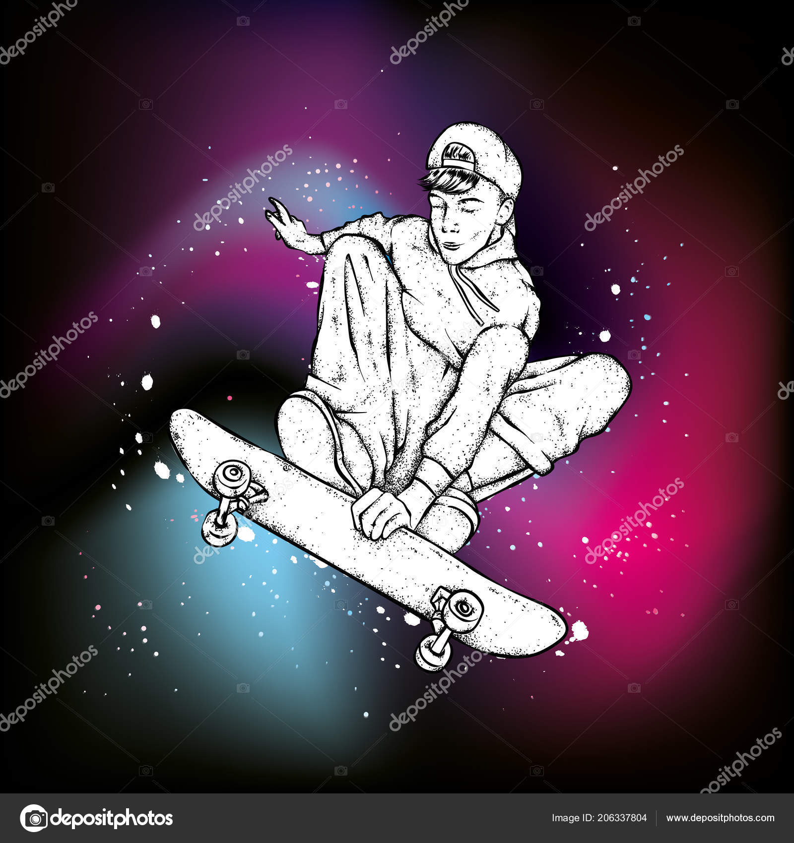 ジーンズやスニーカーでスタイリッシュなスケーター スケートボード ポスターやポスターのベクトルイラスト 服のプリント ストリートカルチャー ストックベクター C Juliagrin