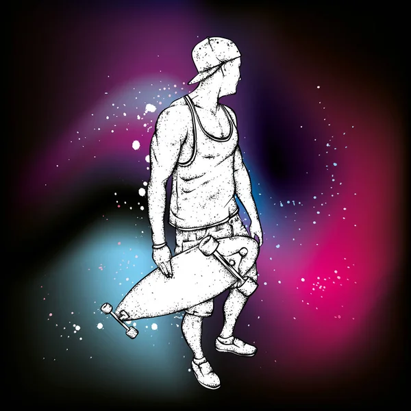 Snygg Skridskoåkare Jeans Och Sneakers Skateboard Vektor Illustration För Ett — Stock vektor