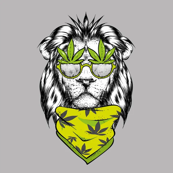 一只戴眼镜和围巾的漂亮狮子 用于明信片或海报的矢量插图 用于打印衣服 野生动物 — 图库矢量图片